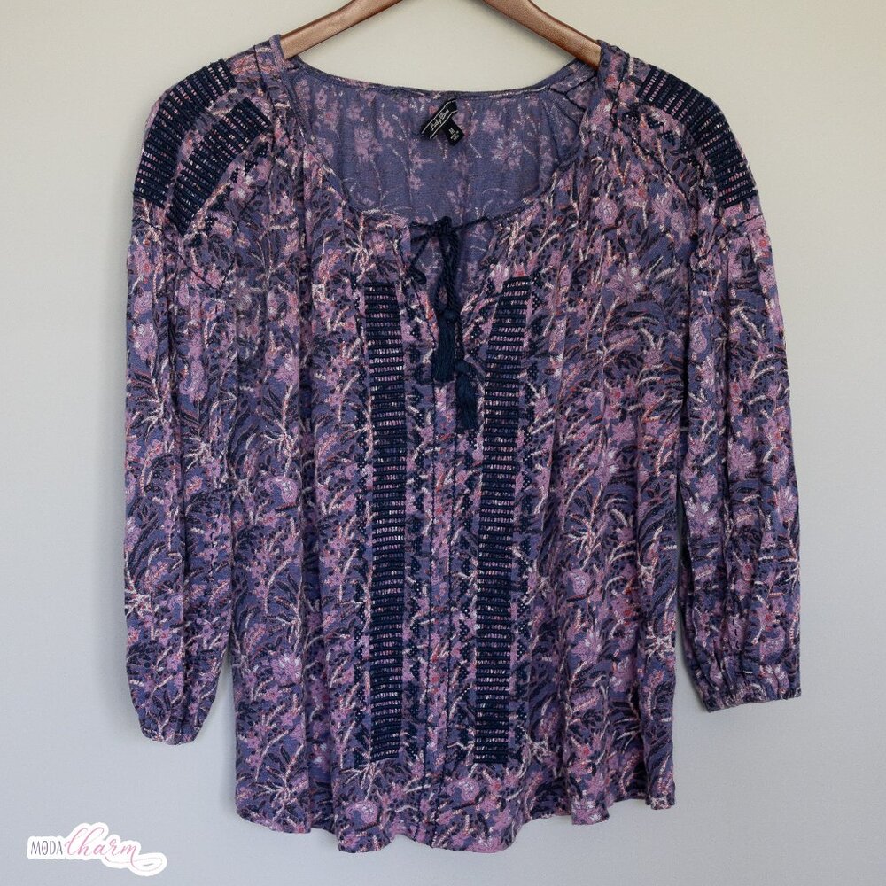 Pink and Blue Floral Linen Top